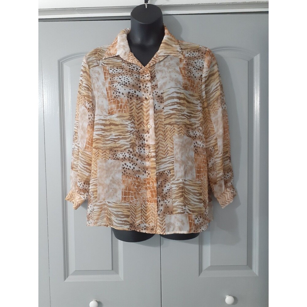 Maggie Sweet sheer animal print button up blouse